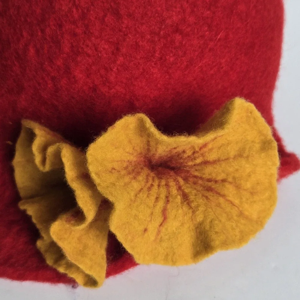 NEW Handmade‎ Nepal Felted Wool Hat Red Boho Fair Trade Ganesh Himal Trading Co.